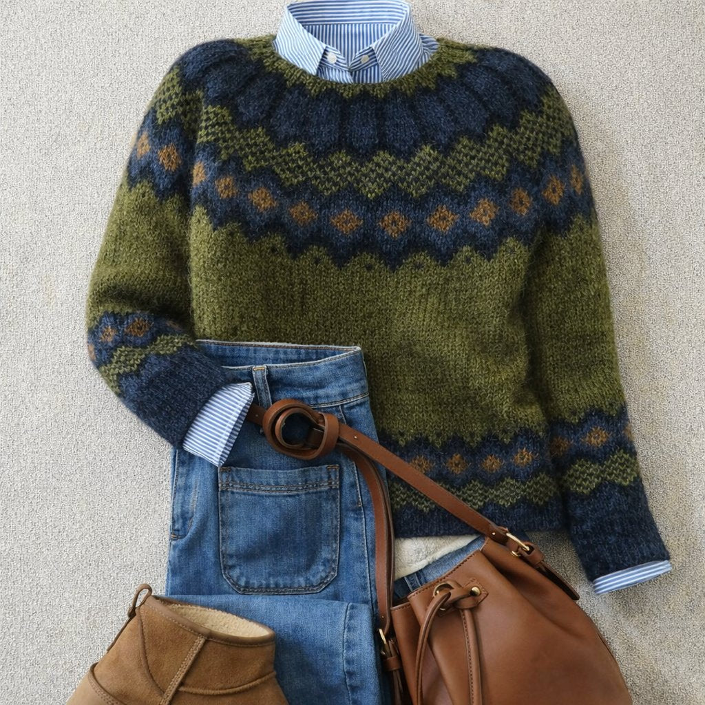 Amelie Women's Sweater | Fair Isle Pattern, Relaxed Fit Knitwear 0