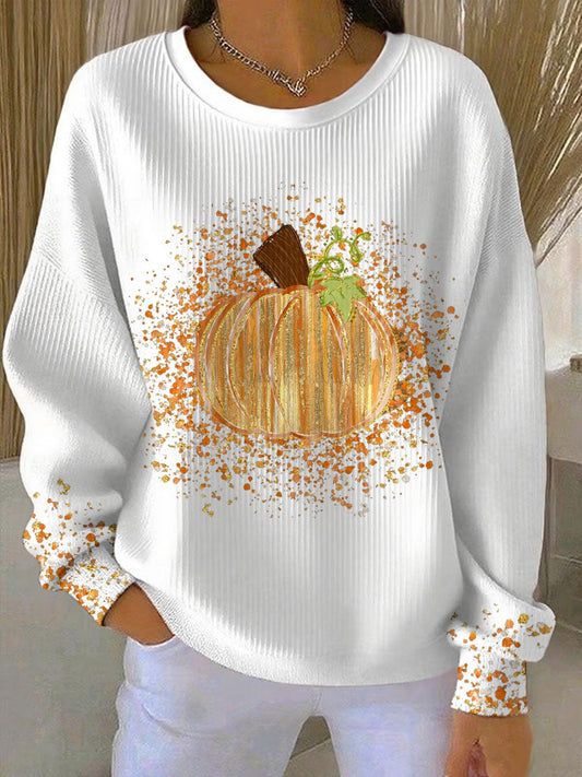 Breezy Women’s Sweatshirt with Pumpkin Art Design and Relaxed Fit 1