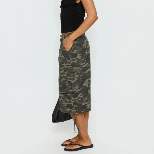 Camo Women’s Cargo Shorts with Longline Fit and Adjustable Drawstring Hems 1