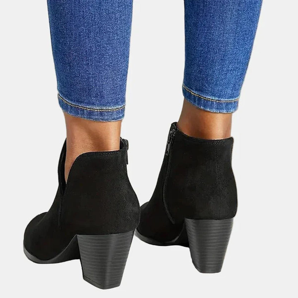 Emilia Women’s Ankle Boots with Suede Block Heel and Side Zipper 7