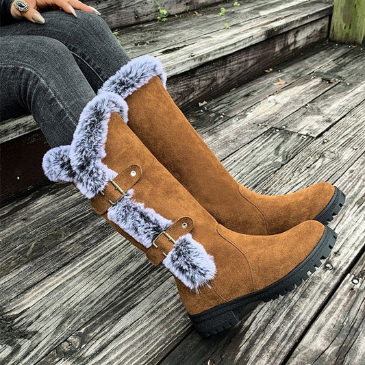 Haven Women's Knee High Boots with Plush Trim and Buckle Detail 1