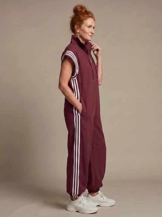 Lark Women's Jumpsuit with Zip Front and Side Stripe Panels 1