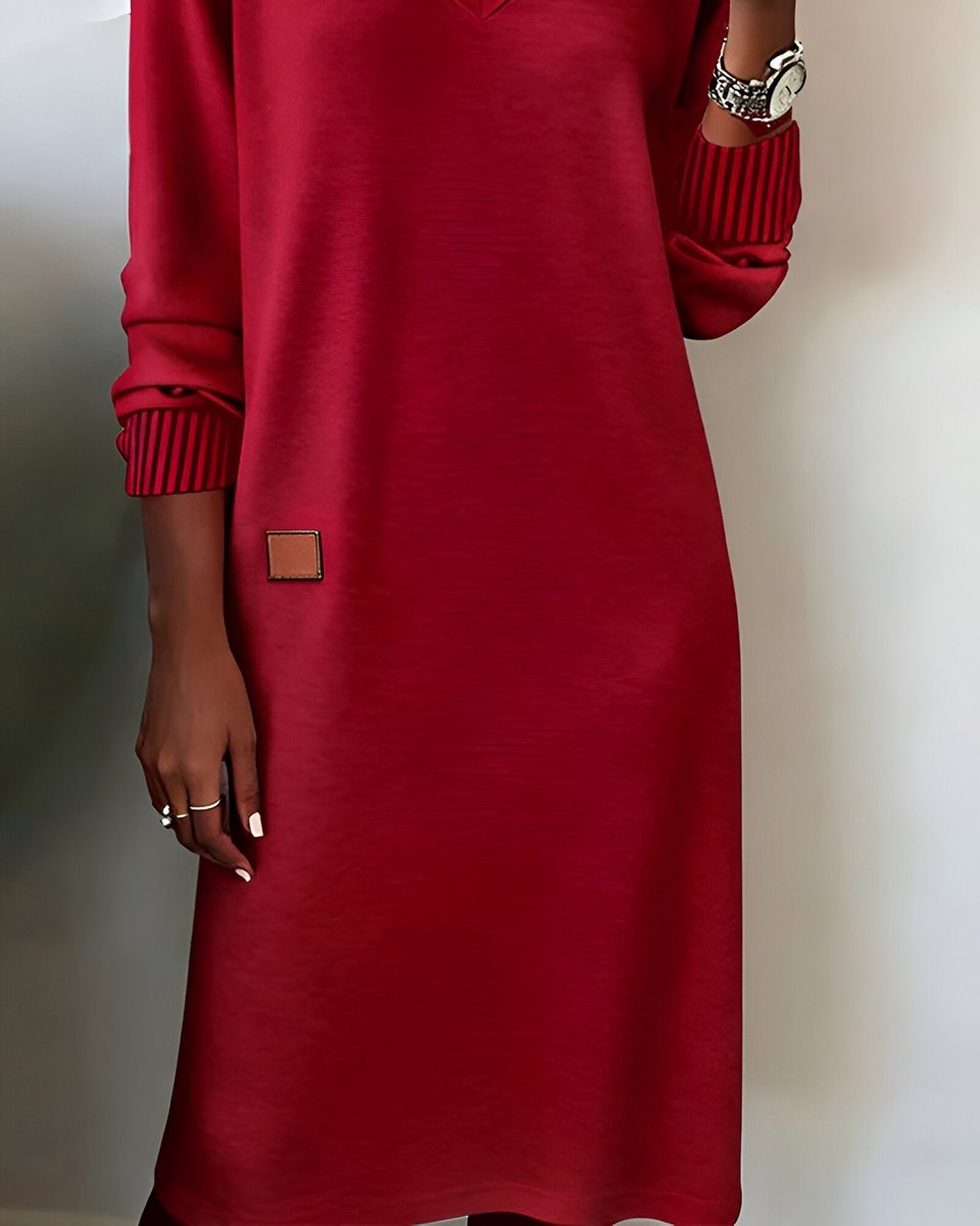 Mira Women’s Midi Dress with V-Neck and Long Sleeves for Formal or Casual Wear 8