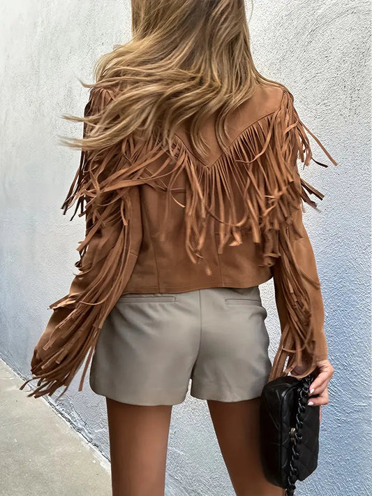 Nora Women's Jacket | Faux Suede with Fringe Details 1