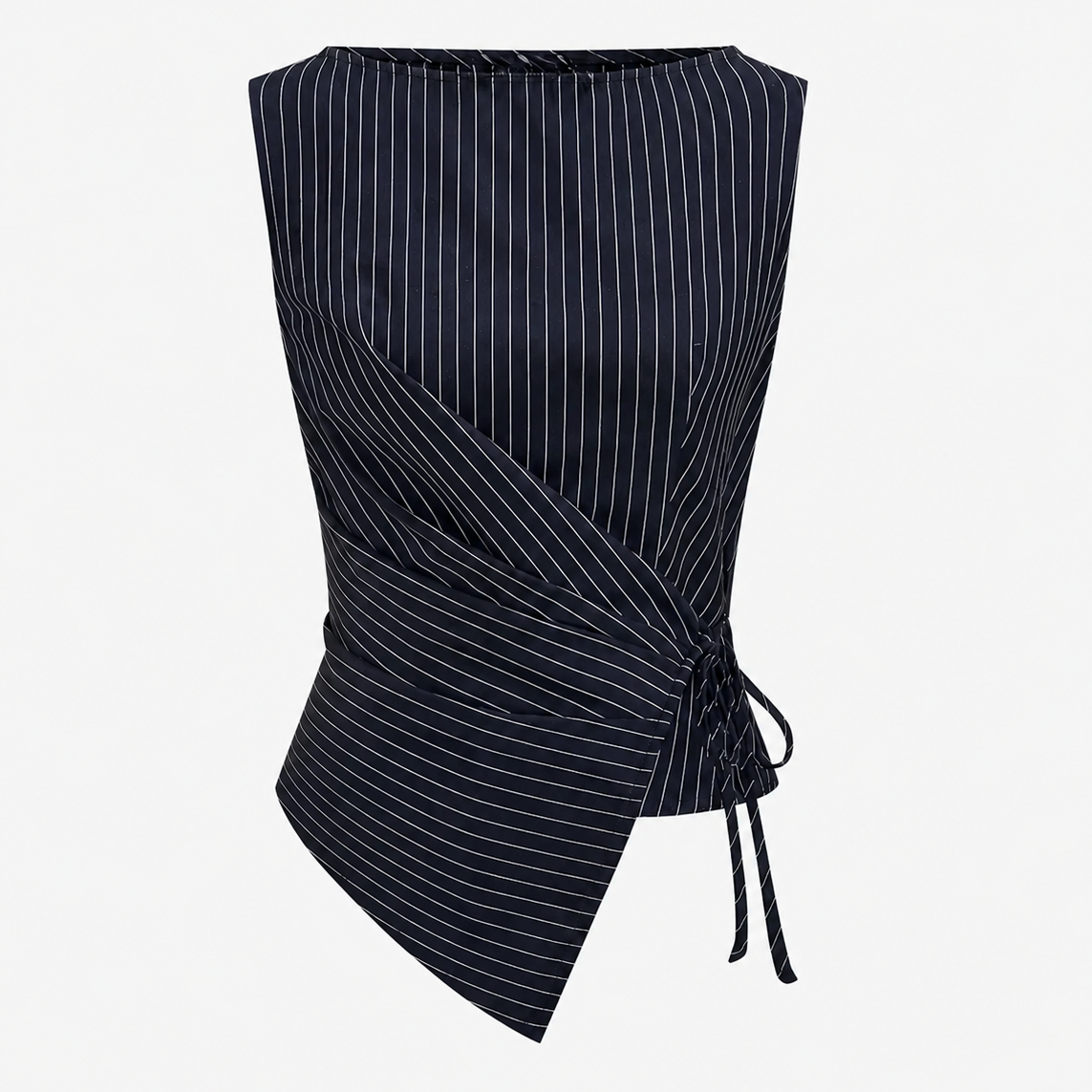 Pinnacle Women's Co Ord Set with Sleeveless Wrap Top and Wide Leg Trousers in Pinstripe 3