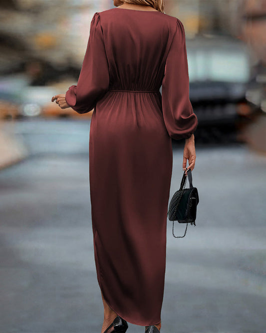Theodora Women’s Dress with Long Sleeves and Flattering V-Neckline 1