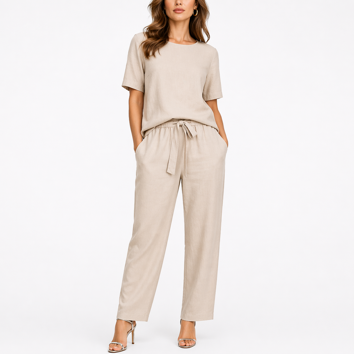 Twila Women's Two Piece Set with Short-Sleeve Top and Adjustable Waist Trousers 3