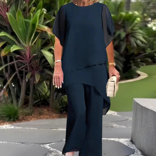 Valeria Women’s Two Piece Pants Set with Flattering Draped Palazzo Design and Coordinated Top 1