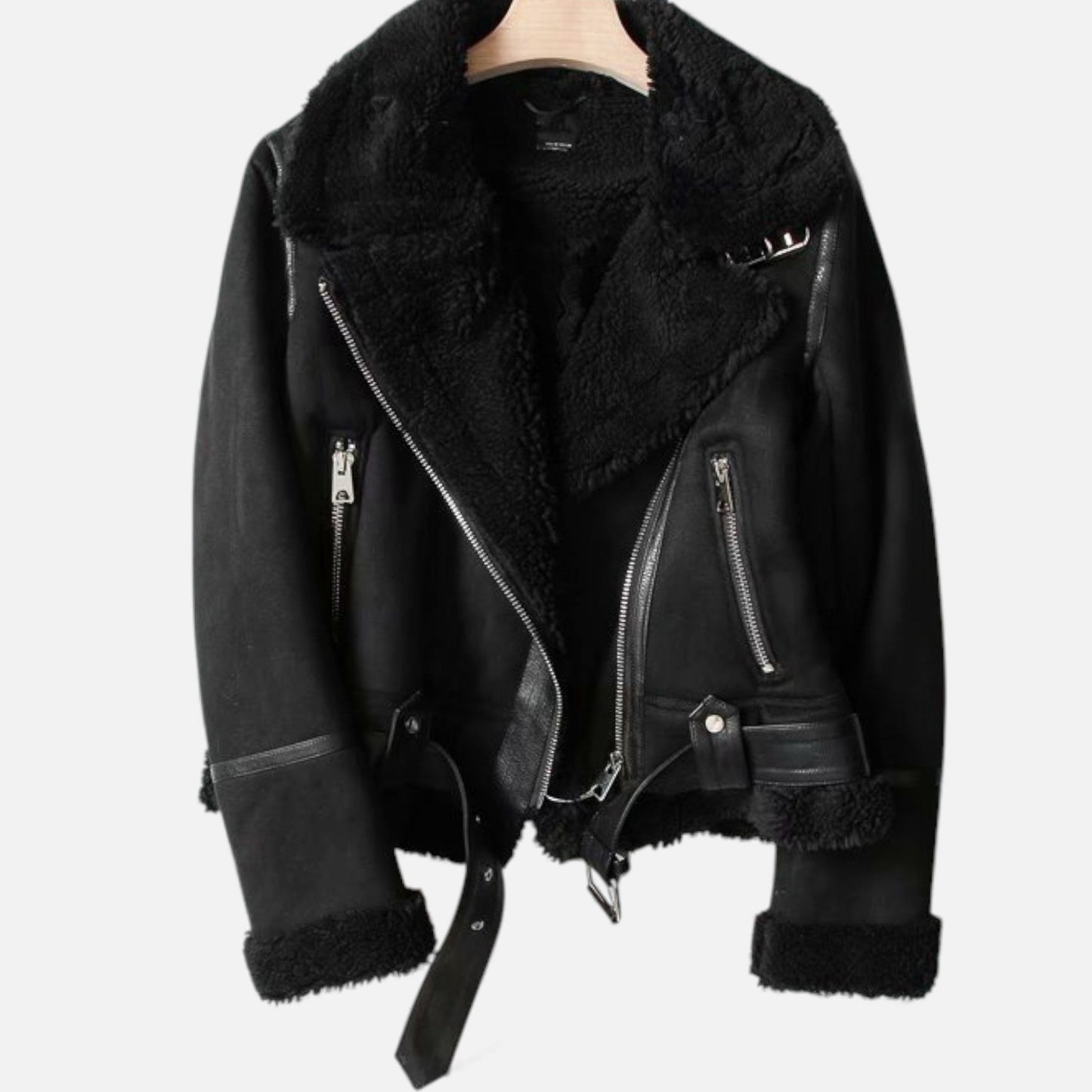 Valmonti Women's Jacket | Suede with Lambswool Lining, Moto-Style 6