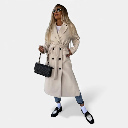 Vera Women's Mid-Length Coat | Wool Blend, Belted Lapel 1