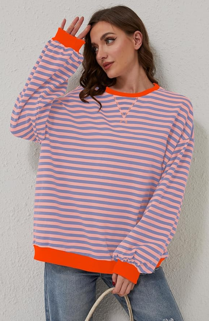Anya Women's Sweater | Lightweight Striped Crew Neck, Casual Spring Essential 2