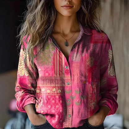 Autumn Women’s Shirt with Vintage Floral Print and Long Sleeves 1