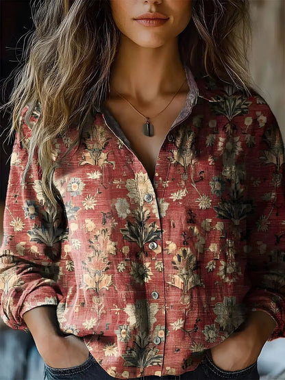 Autumn Women’s Shirt with Vintage Floral Print and Long Sleeves 6