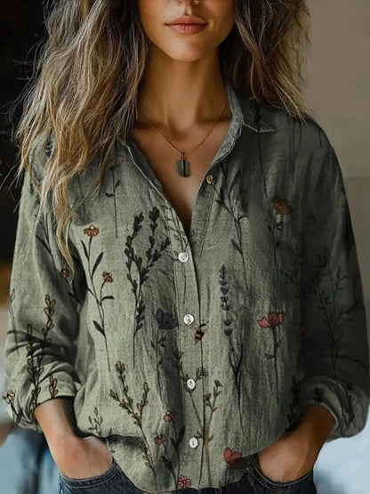 Autumn Women’s Shirt with Vintage Floral Print and Long Sleeves 7