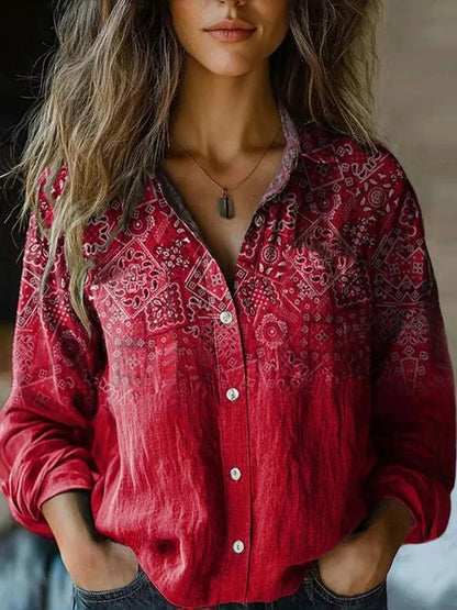 Autumn Women’s Shirt with Vintage Floral Print and Long Sleeves 8