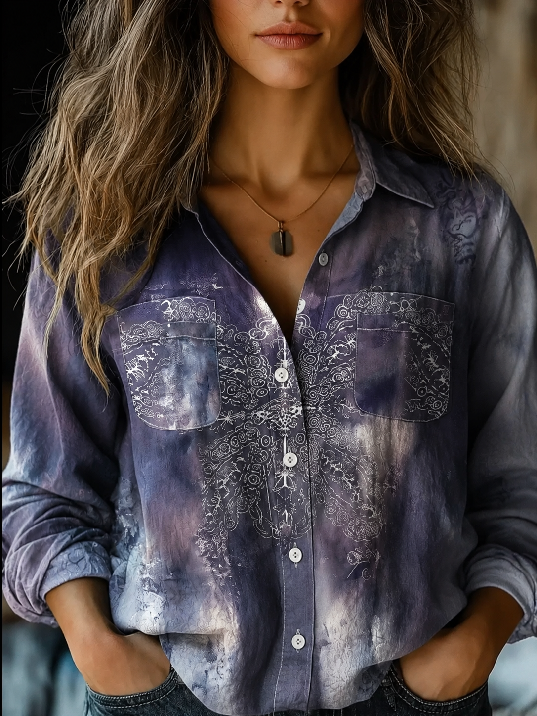 Autumn Women’s Shirt with Vintage Floral Print and Long Sleeves 9