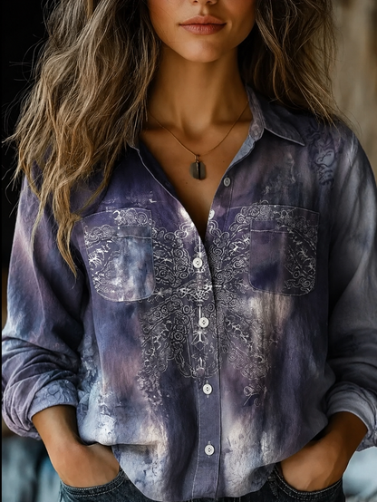 Autumn Women’s Shirt with Vintage Floral Print and Long Sleeves 9