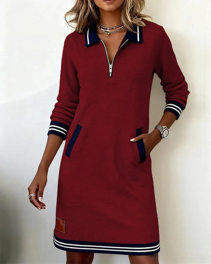 Ava Women’s Dress with Long Sleeves, Collar and Side Pockets 10