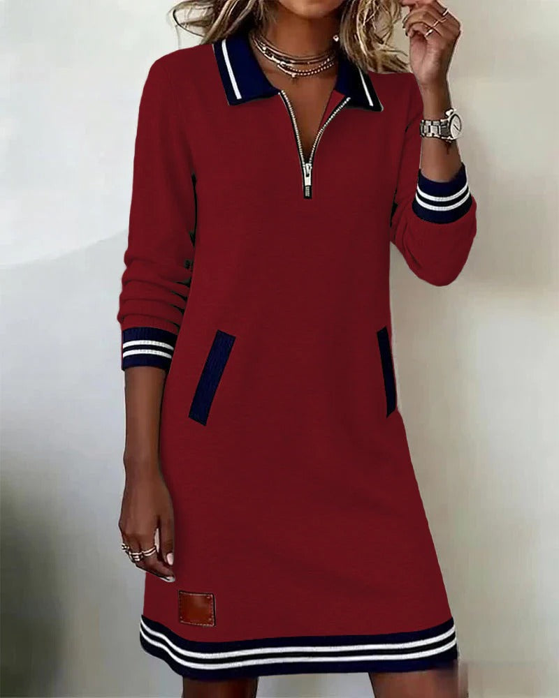Ava Women’s Dress with Long Sleeves, Collar and Side Pockets 9