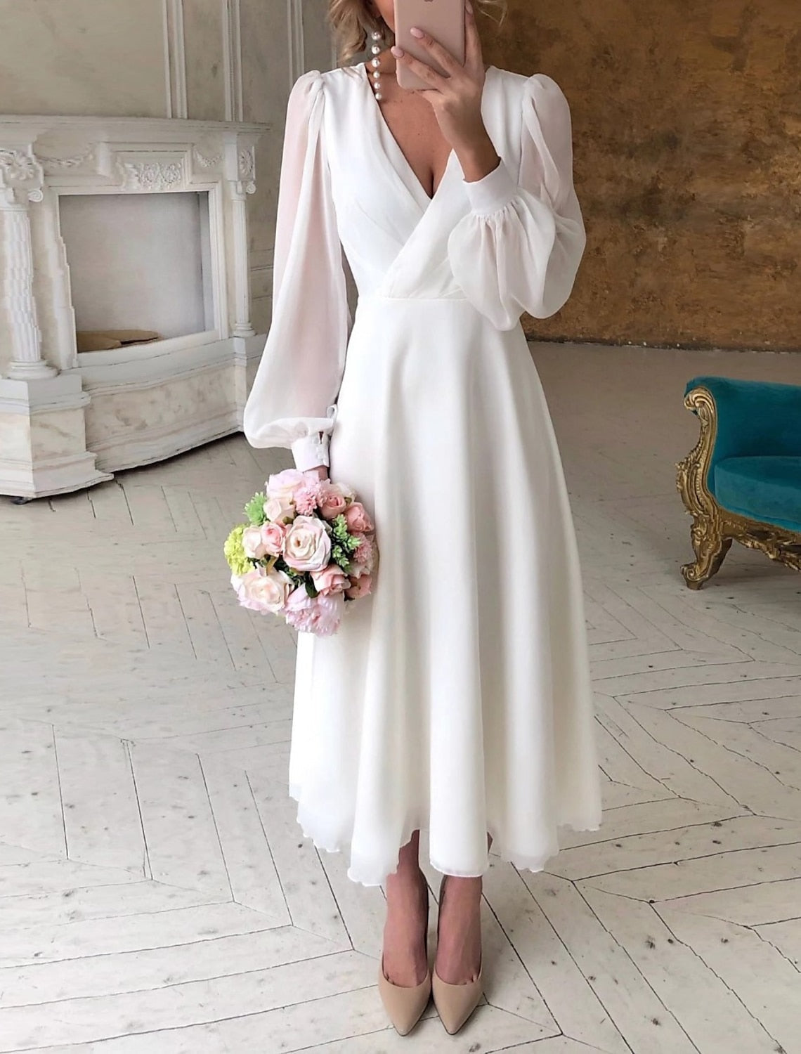 Bella Women’s Classic Wedding Dress with Long Sleeves and Flowing Silhouette 0