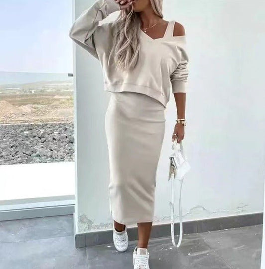 Breeze Women’s Leisure Set with Knitted Sweater and Flowy Midi Dress 0
