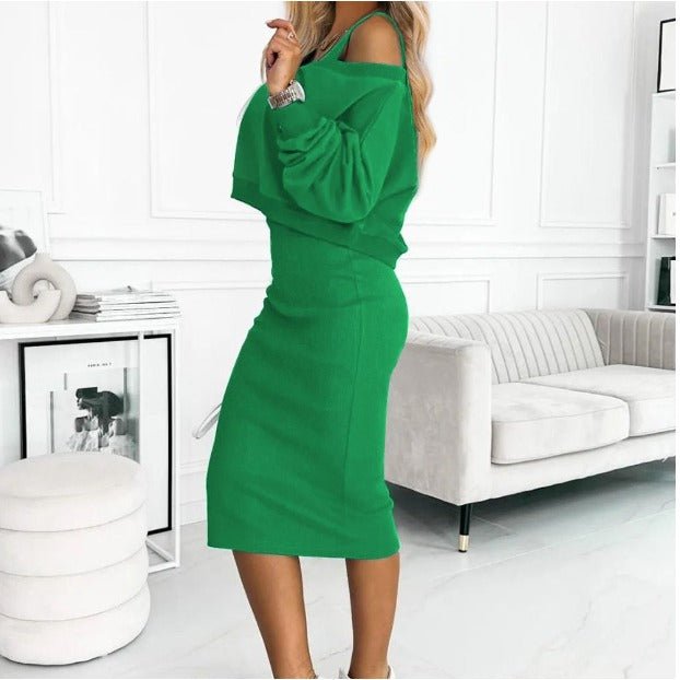 Breeze Women’s Leisure Set with Knitted Sweater and Flowy Midi Dress 2