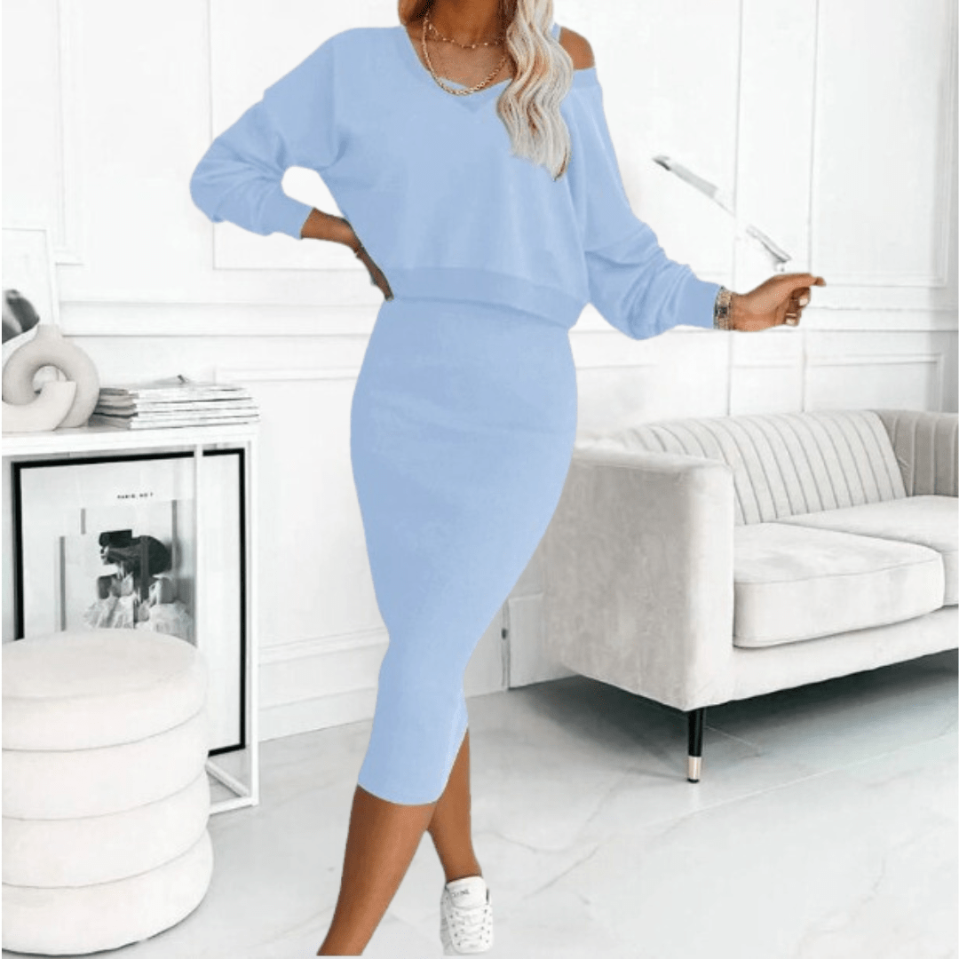 Breeze Women’s Leisure Set with Knitted Sweater and Flowy Midi Dress 5