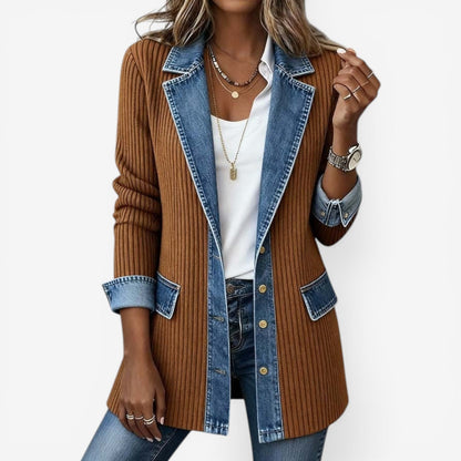 Brielle Women's Jacket | Soft Knit and Denim Blend, Layered Collar 3