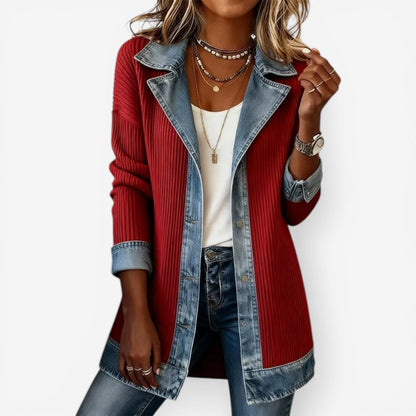 Brielle Women's Jacket | Soft Knit and Denim Blend, Layered Collar 4