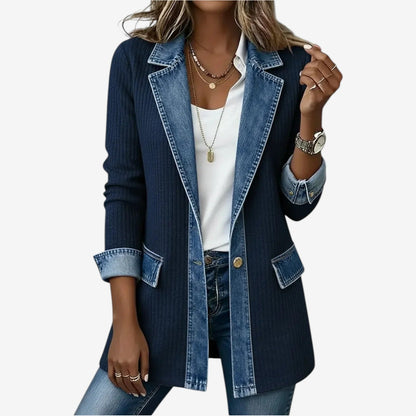 Brielle Women's Jacket | Soft Knit and Denim Blend, Layered Collar 5