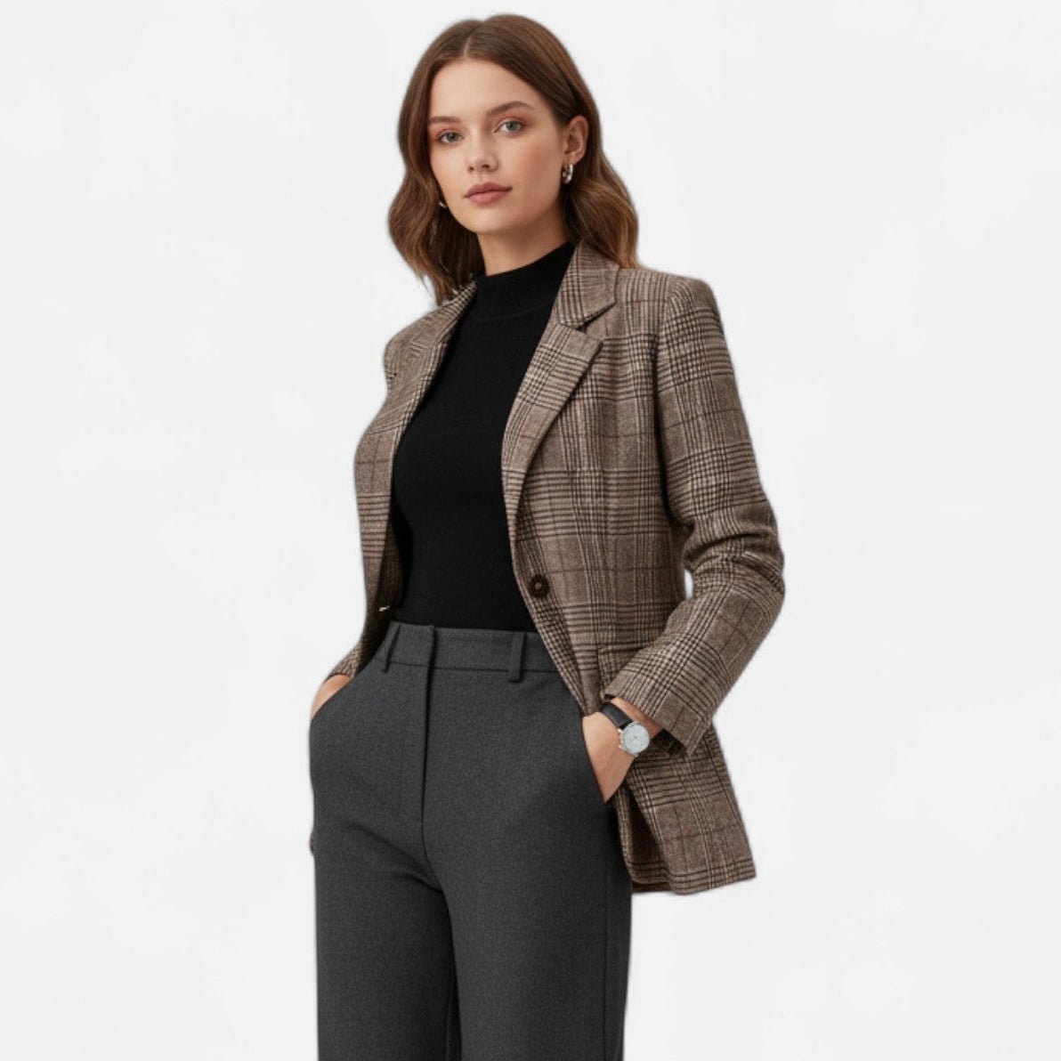 Camille Women's Blazer | Check Pattern, Structured Fit 0
