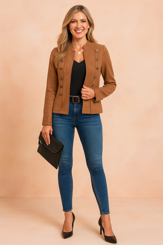 Camille Women's Button Jacket | Tailored Silhouette, Double Button Detail 0