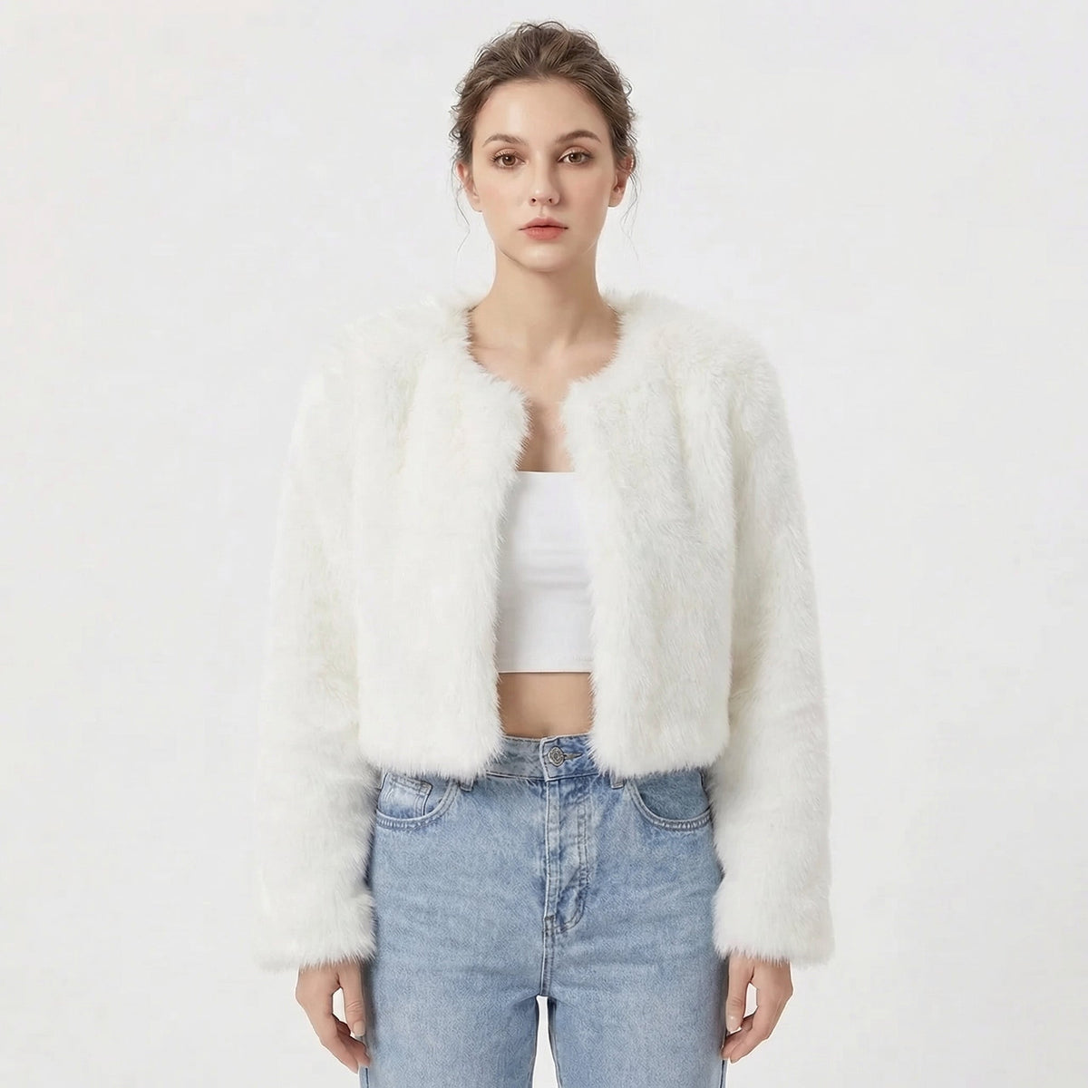 Camille Women's Faux Fur Jacket | Plush Cropped Lightweight Warmth 0