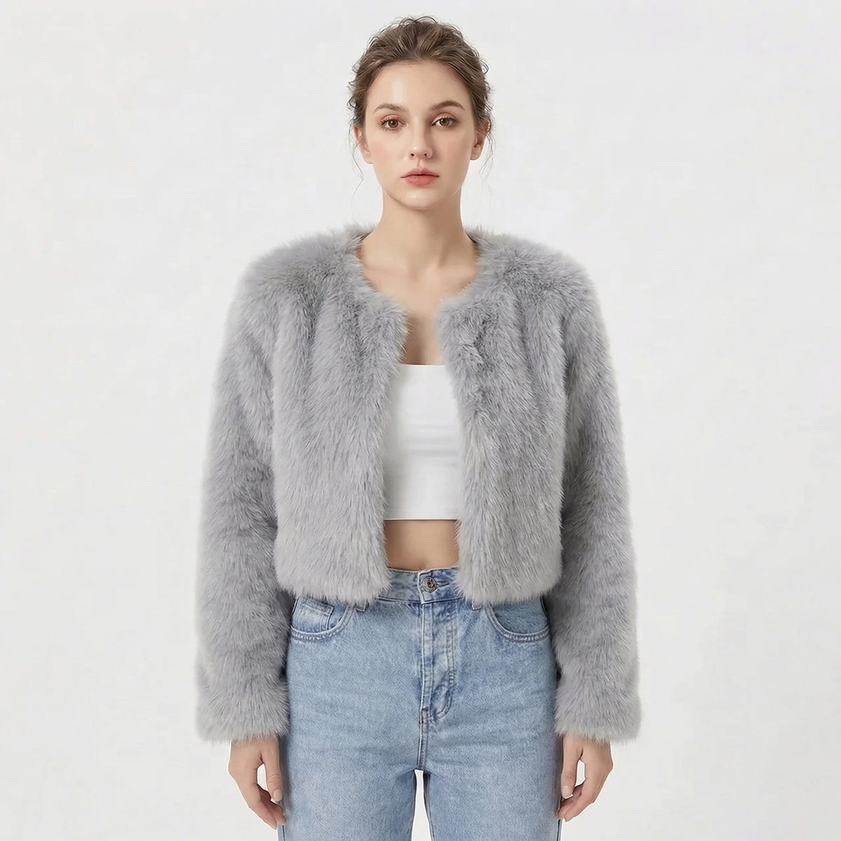 Camille Women's Faux Fur Jacket | Plush Cropped Lightweight Warmth 2