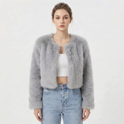 Camille Women's Faux Fur Jacket | Plush Cropped Lightweight Warmth 2