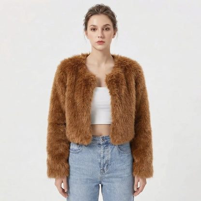 Camille Women's Faux Fur Jacket | Plush Cropped Lightweight Warmth 3