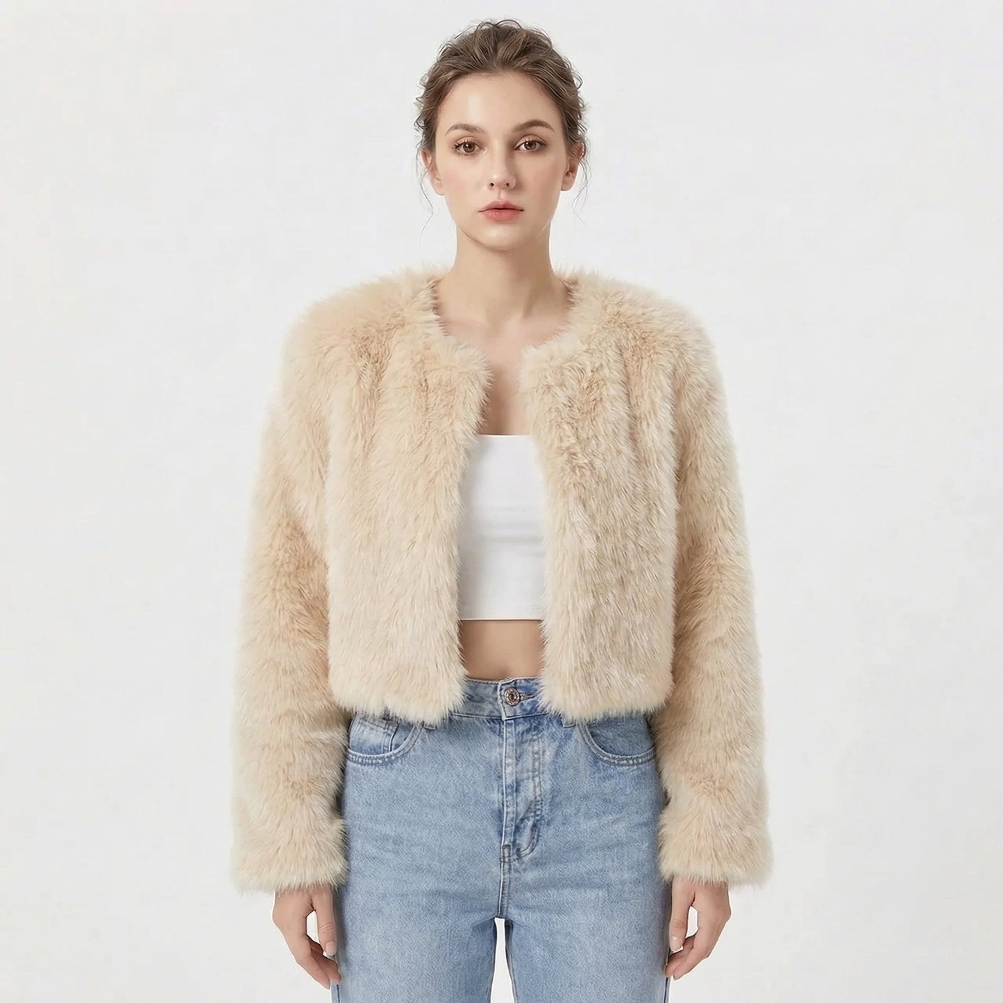 Camille Women's Faux Fur Jacket | Plush Cropped Lightweight Warmth 4