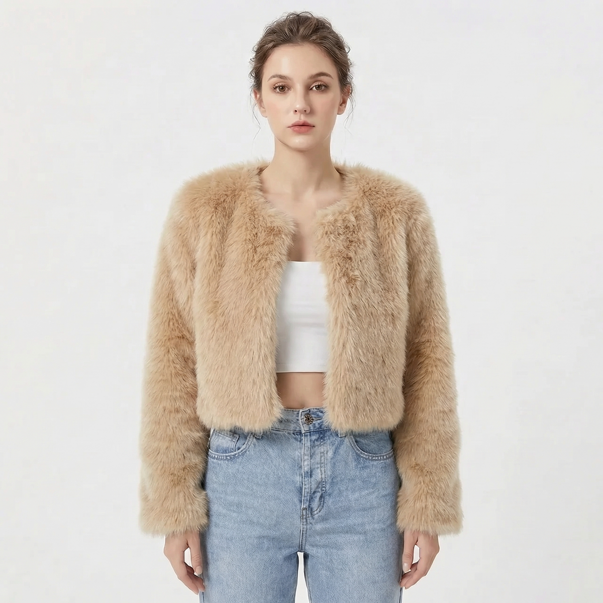 Camille Women's Faux Fur Jacket | Plush Cropped Lightweight Warmth 5