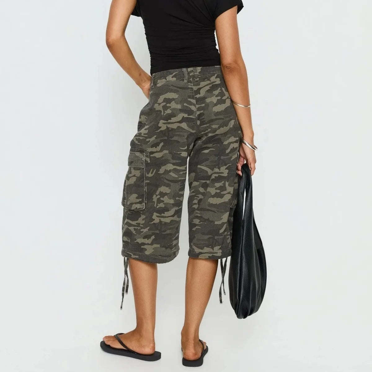 Camo Women’s Cargo Shorts with Longline Fit and Adjustable Drawstring Hems 2