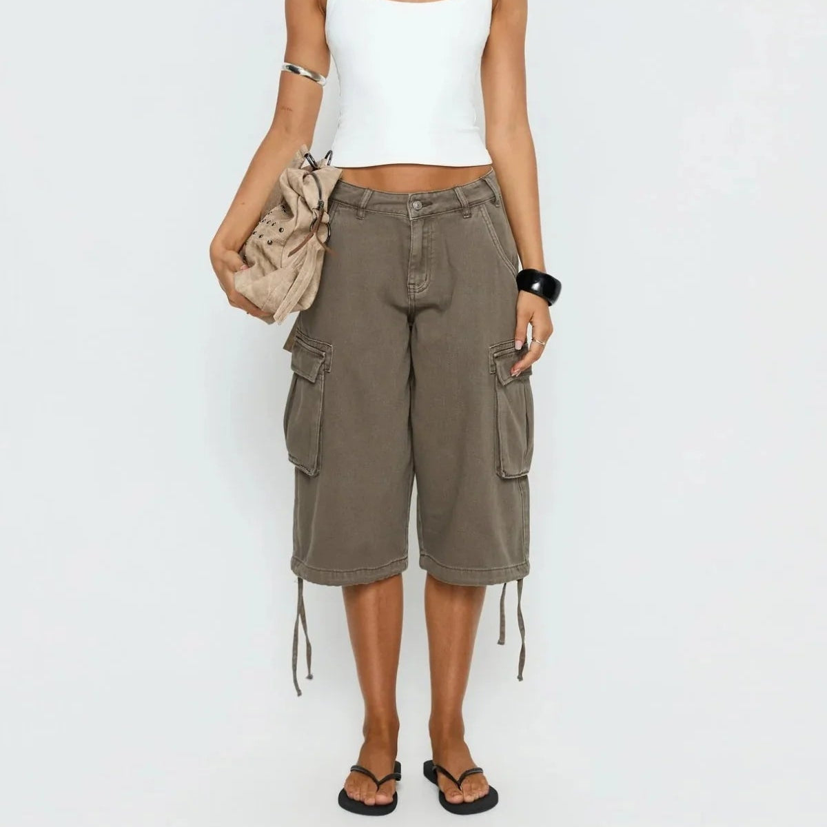 Camo Women’s Cargo Shorts with Longline Fit and Adjustable Drawstring Hems 3