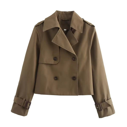 Carmen Women's Short Trench Coat | Double-Breasted, Buckle Sleeves 0