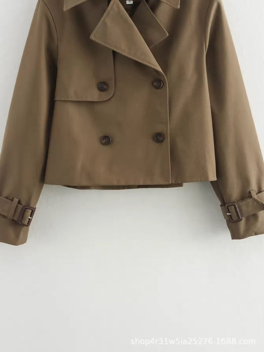 Carmen Women's Short Trench Coat | Double-Breasted, Buckle Sleeves 1