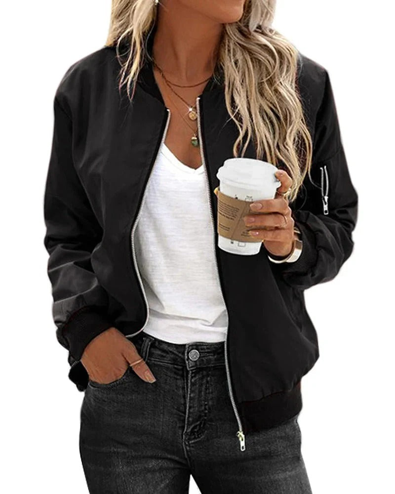 Celia Women's Bomber Jacket | Lightweight Polyester, Classic Zip-Front 2