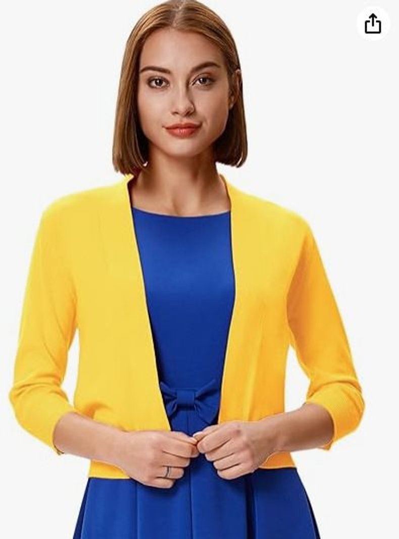 Celine Women's White Cardigan | Open Front, 3/4 Sleeves, Loose Fit 10