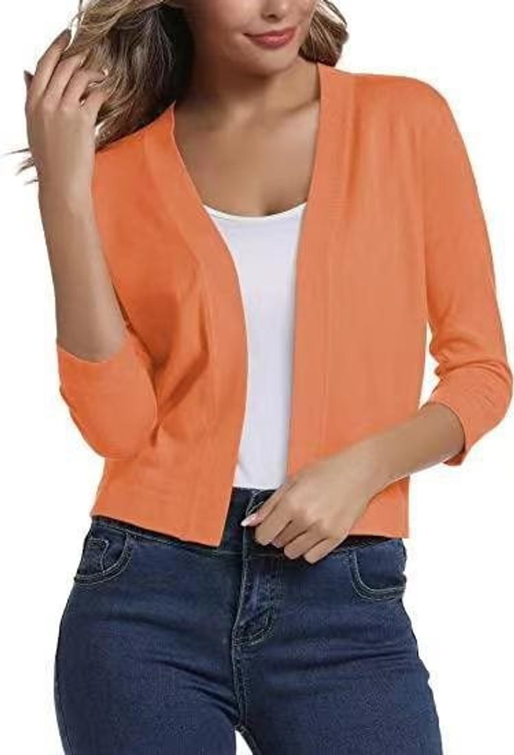 Celine Women's White Cardigan | Open Front, 3/4 Sleeves, Loose Fit 13