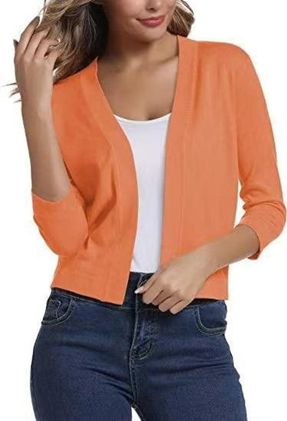 Celine Women's White Cardigan | Open Front, 3/4 Sleeves, Loose Fit 13