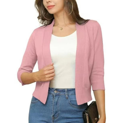 Celine Women's White Cardigan | Open Front, 3/4 Sleeves, Loose Fit 18