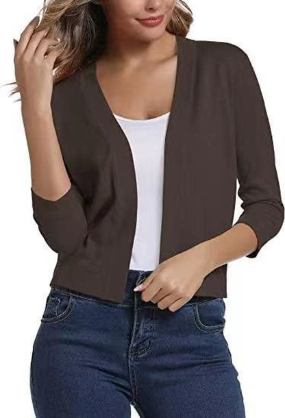 Celine Women's White Cardigan | Open Front, 3/4 Sleeves, Loose Fit 6