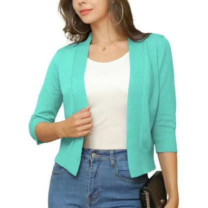 Celine Women's White Cardigan | Open Front, 3/4 Sleeves, Loose Fit 7