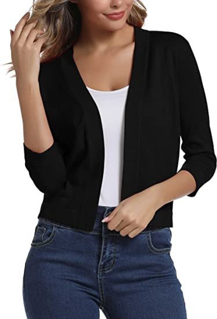 Celine Women's White Cardigan | Open Front, 3/4 Sleeves, Loose Fit 8